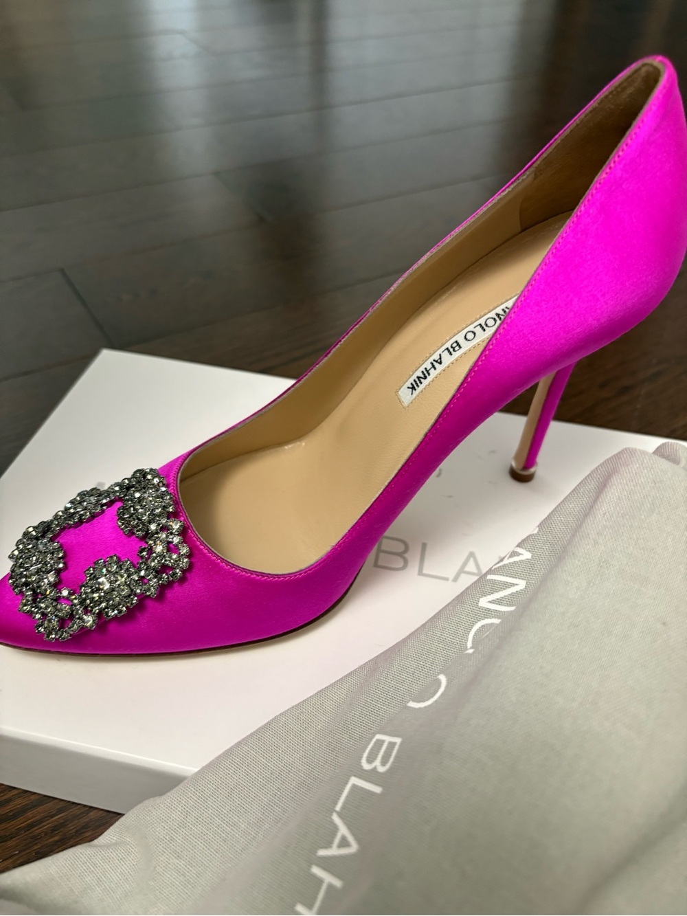 Manolo Blahnik Pink Hangisi Satin Pump